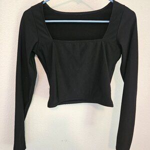 Blackmilk Square Neck Fleece-Lined Long Sleeve Top, Size Small